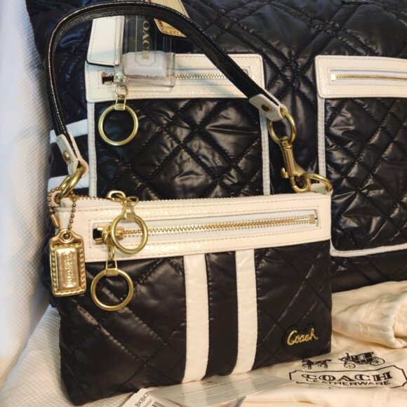 Coach Poppy Ski Bunny Glam Quilted Nylon & Patent Tote & Wristlet Bundle, EUC - Picture 6 of 16